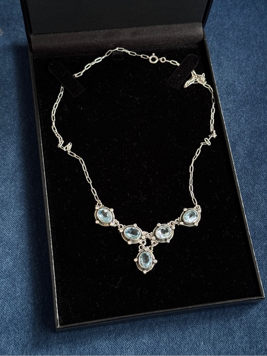 Vintage Jewelry - Vintage 925 Sterling Silver Blue Topaz or Aquamarine Necklace.